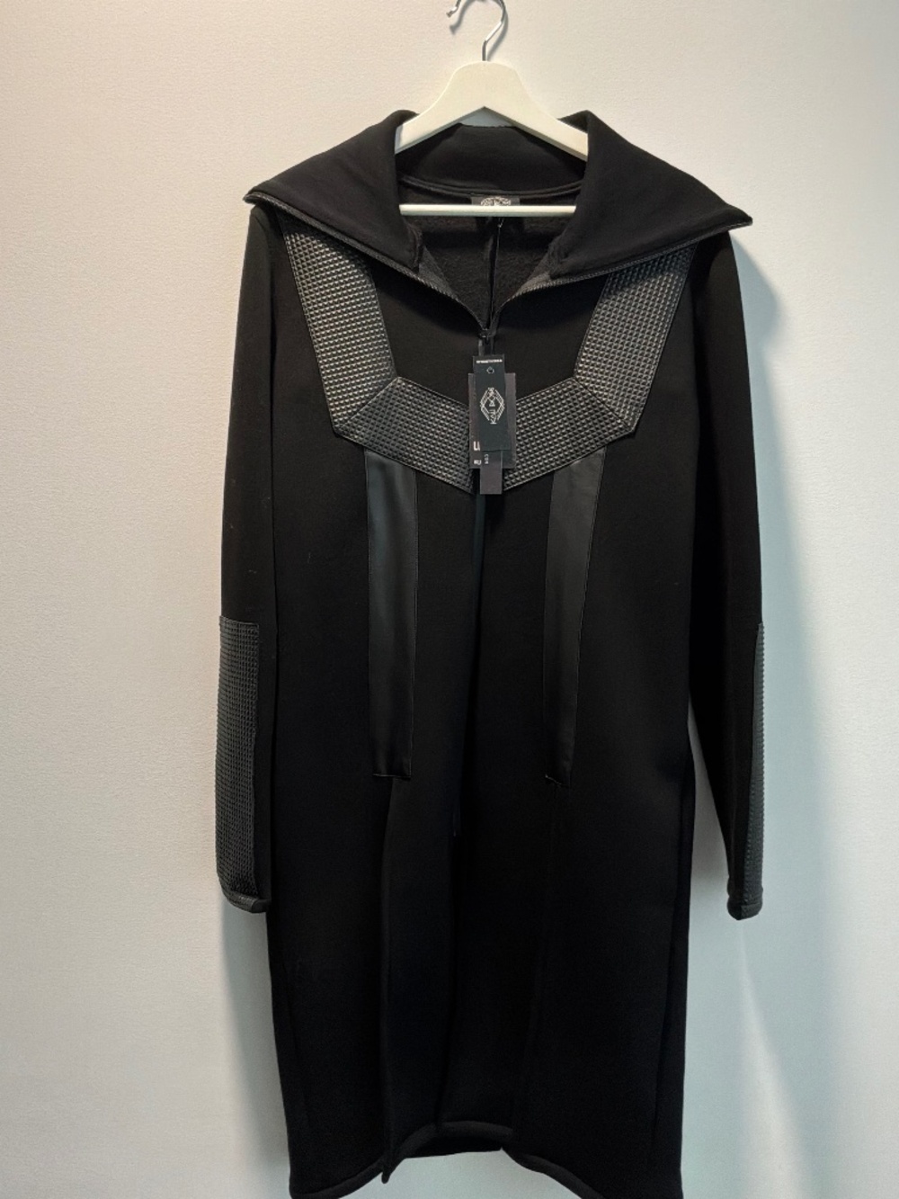KALI ROSE CLOTHING Black Avant Garde Front Slit Statement Collar Gothic Coat